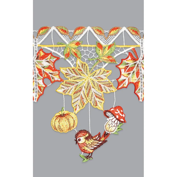 Scheibengardine Plauener Spitze - Herbstliebe (Bx H) 96cm * 21cm rot/Multicolor – Bild 3