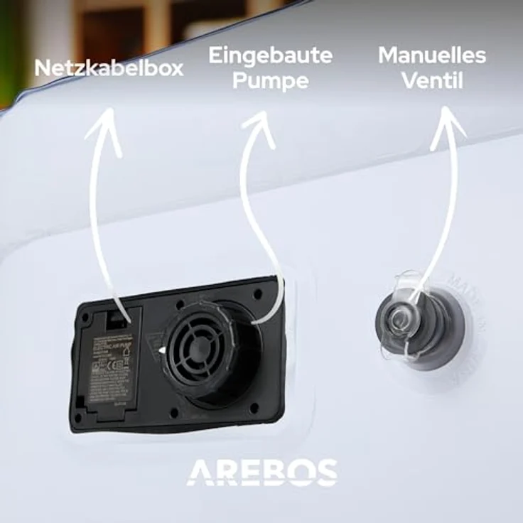 Arebos Luftbett, Selbstaufblasend mit Pumpe, Pumpe 2in1 Funktion: Inflation & Deflation, 203 x 152,5 x 51 cm – Bild 6
