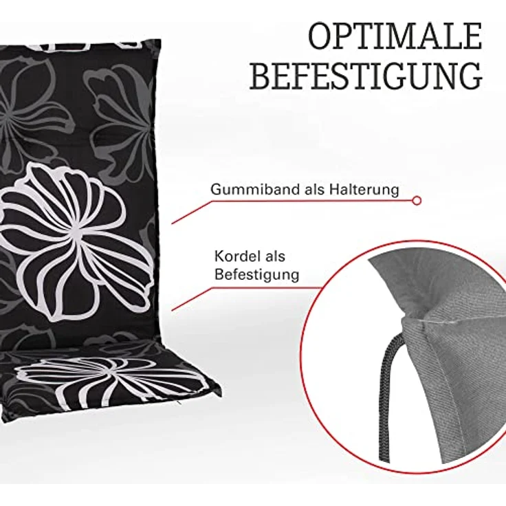 Beo Gartenstuhlauflagen Saumauflage für Hochlehner, Circa 118 x 48 x 6 cm, schwarz mit weißen Blüten – Bild 5