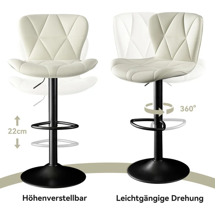 Hawthyhome Barhocker 2er Set Kunstleder Barstuhl Höhenverstellbar 360° Drehbar mit Rückenlehne Weiß – Bild 4