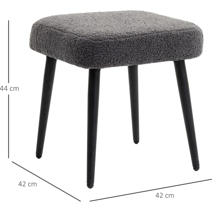 Hocker, Fußstütze, gepolsterter Sitz, Kaschmir-Optik, Stahlbeine, 42 x 42 x 44 cm, Dunkelgrau--Dunkelgrau--42x42x44cm--YOUDENOVA – Bild 5