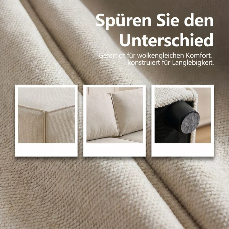 ZUBALIYA Schlafsofa, modular aufgebaut, mit Schaumstoffpolsterung, für Wohnzimmer und Apartments, mit stabilem Untergestell, Beige – Bild 8