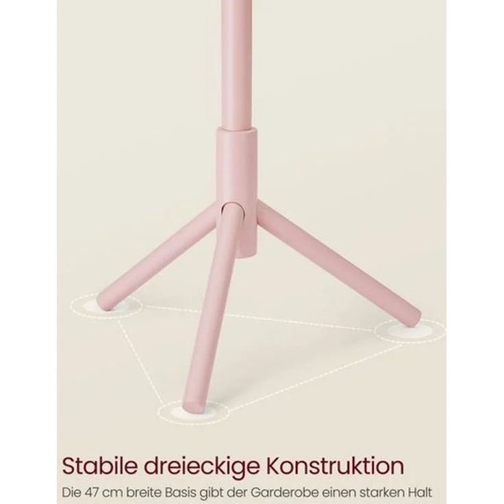 VASAGLE Garderobenständer, Kleiderständer aus Massivholz, Garderobe in Baumform, 8 Haken, 3 verstellbare Höhen, für Kleidung Hut Tasche, Wohnzimmer Schlafzimmer Büro, pastellrosa – Bild 4