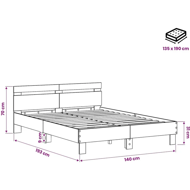 vidaXL Bettrahmen Altholz 135 x 190 cm Holzwerkstoff 3446594 – Bild 8