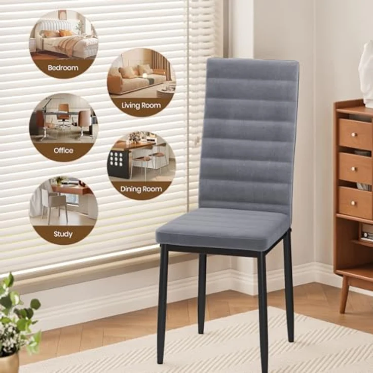 Bealife Esszimmerstühle 6er Set, Esszimmerstühle für Küche und Esszimmer, Polsterstuhl aus Samt mit hoher Rückenlehne, Modern (Hellgrauer Samt, 6er Set) – Bild 4