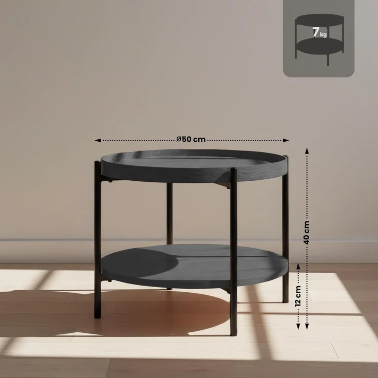 CLP Couchtisch Corbitan rund aus Holz 2 Ebenen Metallgestell schwarz,grau Ø 50 cm – Bild 2