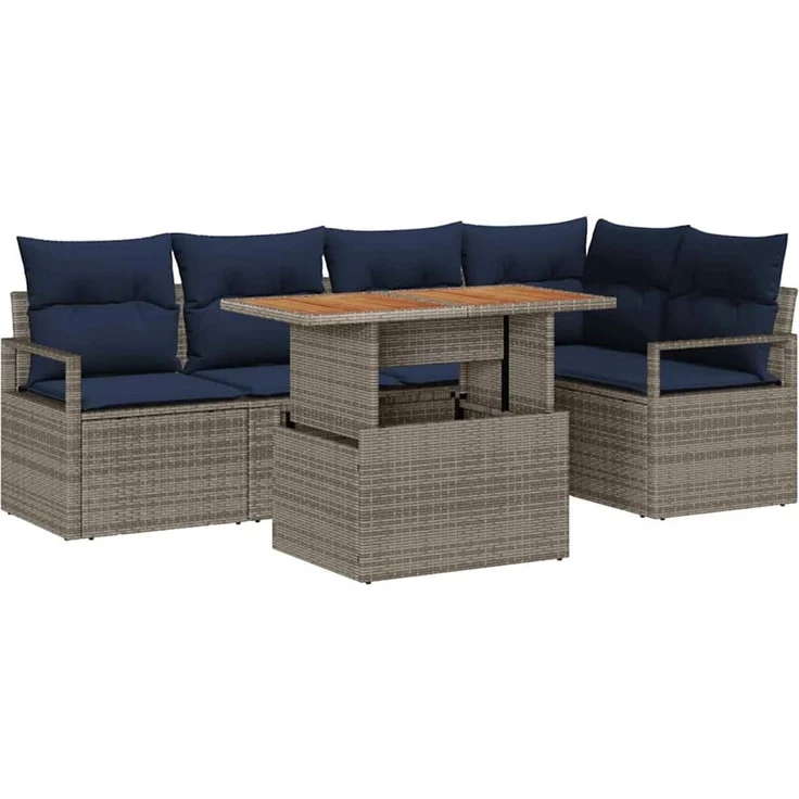 vidaXL Garten Essgruppe mit Kissen 6 pcs Grau und Marineblau 3349716 – Bild 2