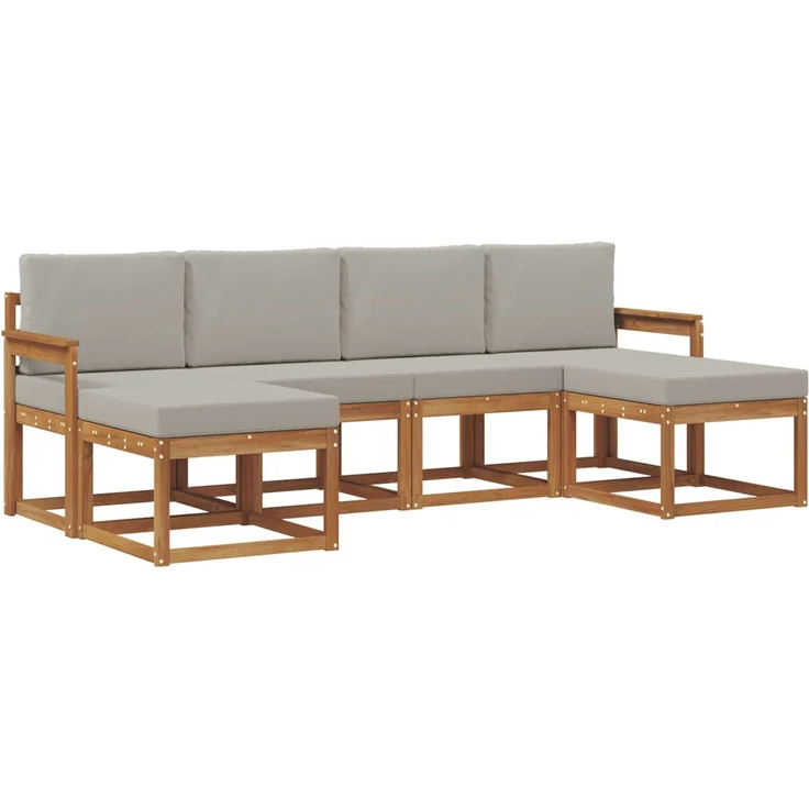 vidaXL Outdoor-Sofagarnitur 6 stk. Natürlich und Hellgrau 3366769 – Bild 2