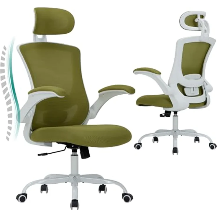 COLAMY Bürostuhl Ergonomisch, Netz-Schreibtischstuhl mit Verstellbarer Kopfstütze, Chefsessel Office Chair mit Lendenwirbelstütze, Verstellbarer Neigungsverschluss Drehstuhl, Grün – Bild 2