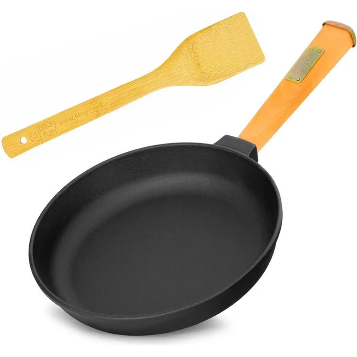 Gusseisenpfanne 26 cm Bratpfanne Gusseisen Induktion Holzgriff Schmortopf Pfanne