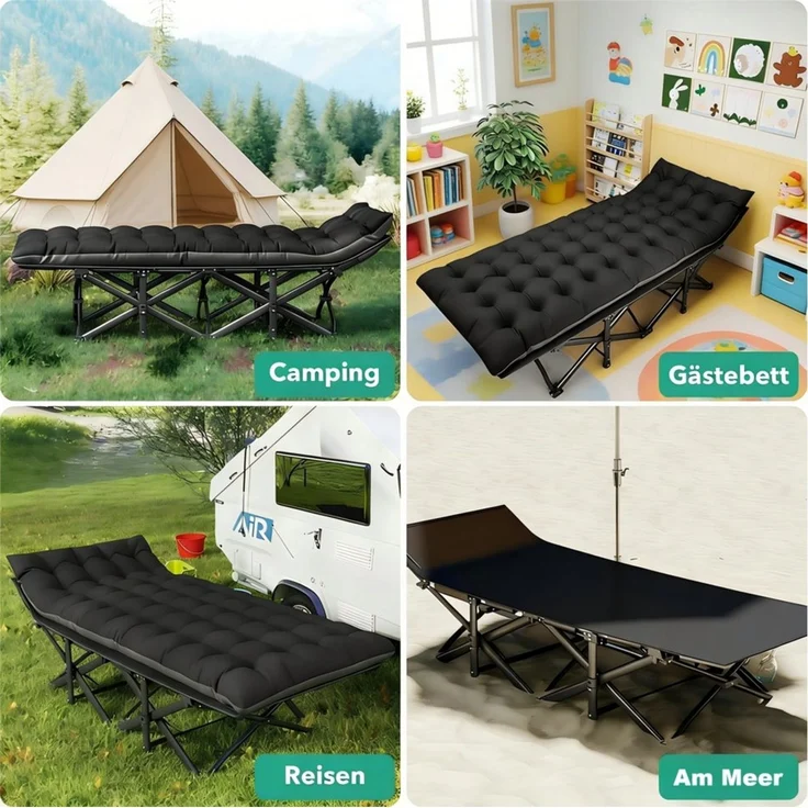 Toomoke Klappbett Klappbett mit Matratze 188×71 cm – Komfortables Gästebett bis 200 kg (faltbares Feldbett für Erwachsene) Campingbett mit Tragetasche für Zuhause, Gästezimmer & Outdoor – Bild 2