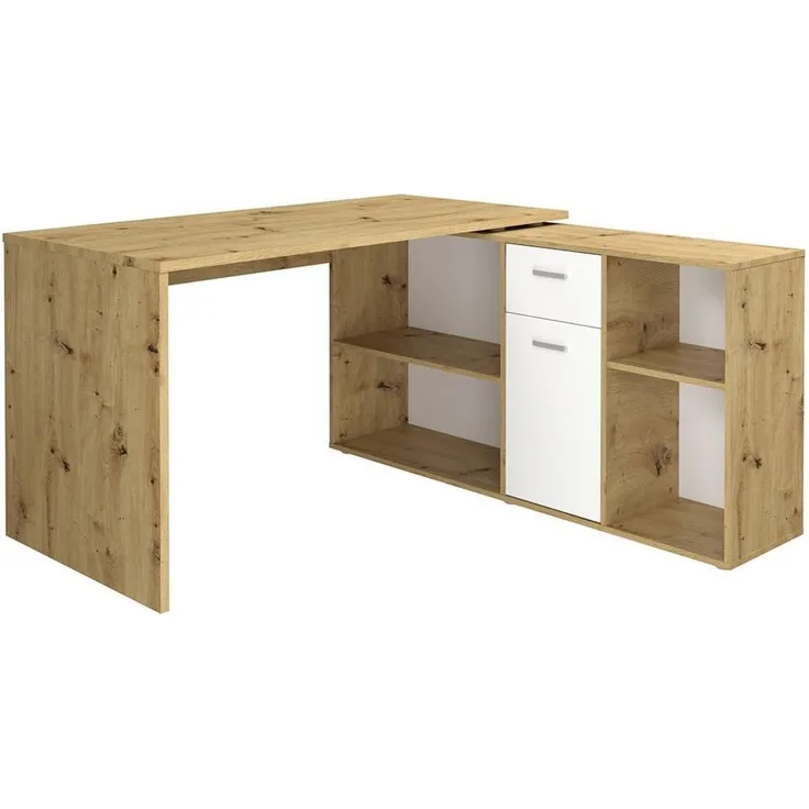 FMD Möbel - LEXO/LEX - Schreibtisch - melaminharzbeschichtete Spanplatte - Artisan Oak Nb/weiß - 135,7 x 74,2 x 135,7cm