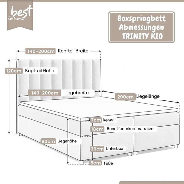 Best for Home Boxspringbett mit Bettkasten Trinity K10 Lux, mit Bettkasten, inkl. 7 cm Topper (140x200 160x200 180x200 200x200 cm), Verschiedene Liefermöglichkeiten, TOP Preis-Leistungs-Verhältnis – Bild 2