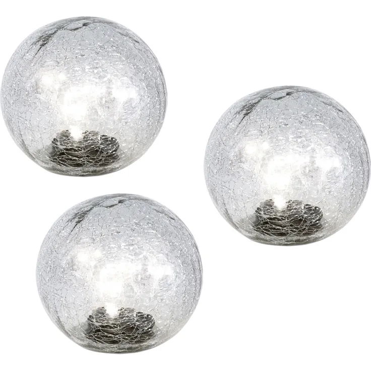 3er Set LED Gartenleuchte, Solarkugel, Crackle Glas, D 15cm