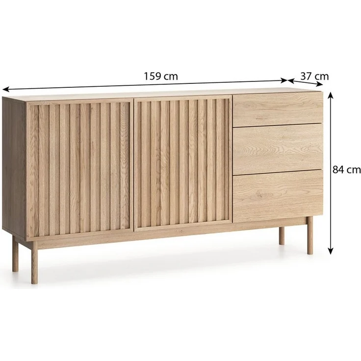 Beautysofa Kommode SAPPORO im Japandi-Stil (Push-to-Open-Funktion, mit 3 Schubladen und 2 Tür), Lamellenfront – Bild 1