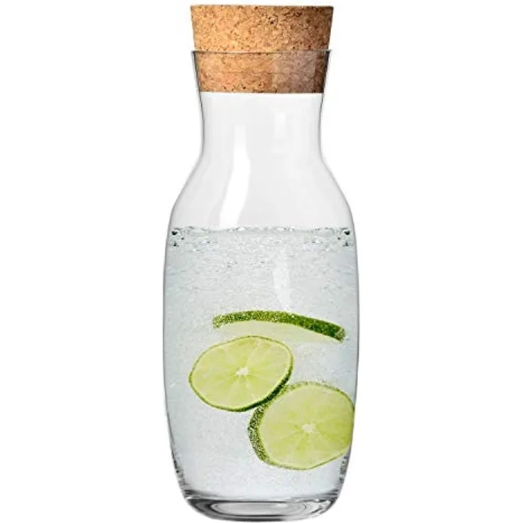 4x Glas Karaffe 1 L Korken Wasserkrug Kanne Tisch Küche Saft Deckel Getränke