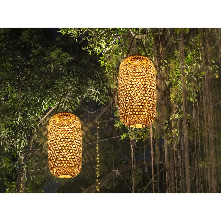 Globo LED Solarlaternen 2er SET hängend aus Bambus Korbgeflecht, 56,6 x 22,5 x 22,5 cm – Bild 5