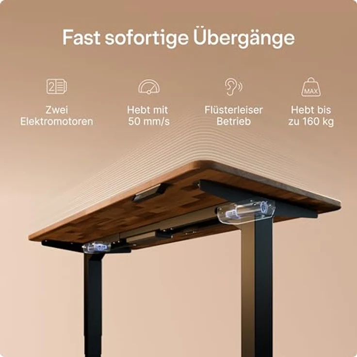 Desktronic Höhenverstellbarer Schreibtisch aus massivem Nussbaumholz (140x70 cm) – Elektrisch höhenverstellbar mit flüsterleisem Dual-Motor & Touchscreen – Hohe Tragfähigkeit – Stehtisch HomePro – Bild 4