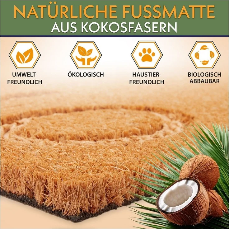 BRUBAKER Fußmatte Hello - 45 x 75 cm Schmutzfangmatte aus 100% Kokos - 3D Fußabtreter, Rechteckig, Höhe: 16 mm, Türmatte für Außen und Innen - Wetterfest und Rutschfest - Braun – Bild 3