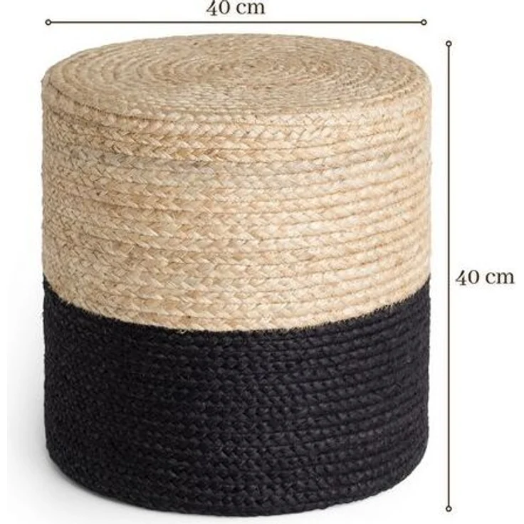 Hanse Home Jutta Jute Pouf - Natürlicher Sitz-Pouf aus Jute, Zylindrische Form im Boho Look, Hocker, Ottoman, Sitzhocker, Sitzkissen für Wohnzimmer, Esszimmer, Flur - Natur Gold Schwarz, 40 x 40 x 40 – Bild 4