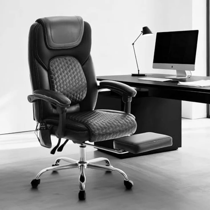 COLAMY Ergonomischer Chefsessel aus Leder mit 6-Punkt-Massage & 3-Stufen-Heizfunktion, höhenverstellbar, verstellbare Rückenlehne, ausziehbare Fußstütze – Büro & Home Office, Schwarz – Bild 3