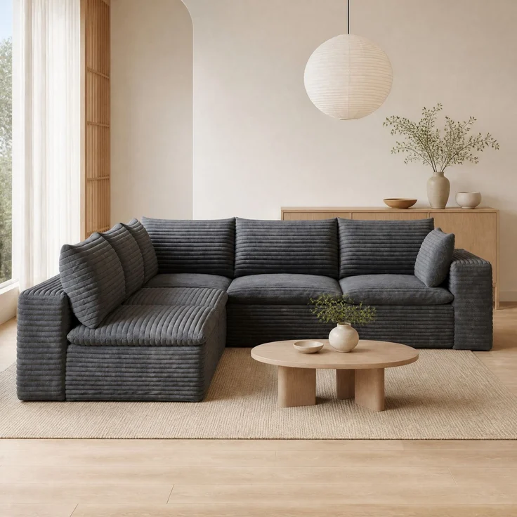 DESVIAE Sofa modular 260x250x60 cm aus Stoff Dunkelgrau mit Schaumstoffpolsterung – Bild 2