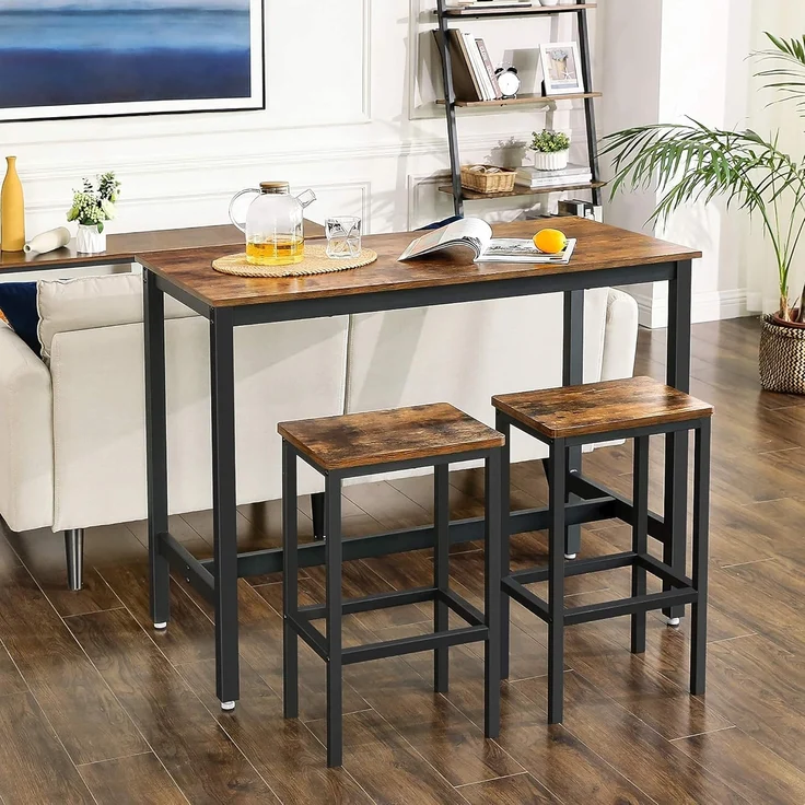 Vasagle 'LBT15X', Bartisch-Set Stehtisch mit 2 Barhockern, vintagebraun-schwarz, 120 x 60 x 90 cm – Bild 3