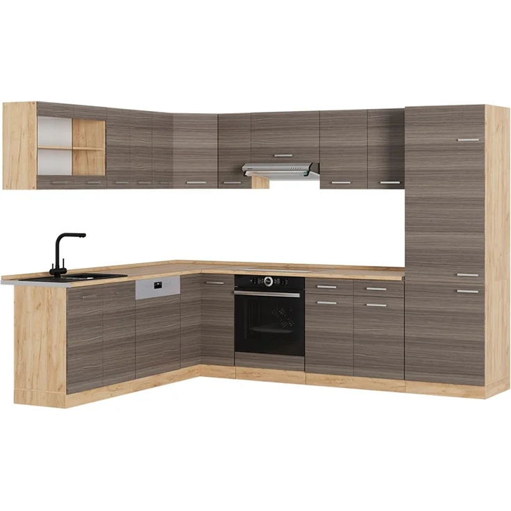 Eckküche R-Line Edelgrau/Goldkraft Eiche 287 x 227 cm ohne Arbeitsplatte Vicco – Bild 1