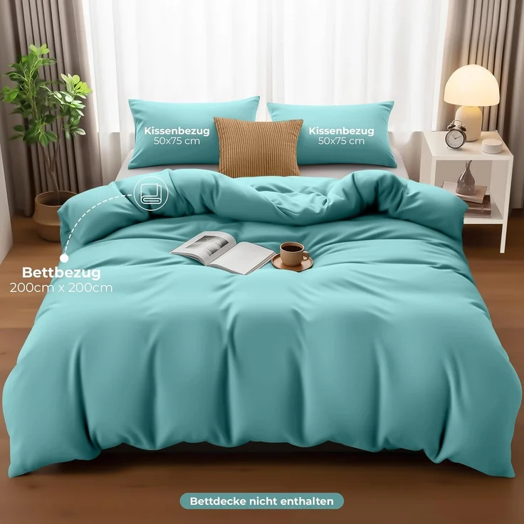 Utopia Bedding Bettwäsche 200x200 Set - Mikrofaser Bettbezug 200x200 cm + 2 Kissenbezüge 50x75 cm - Spa blau – Bild 4
