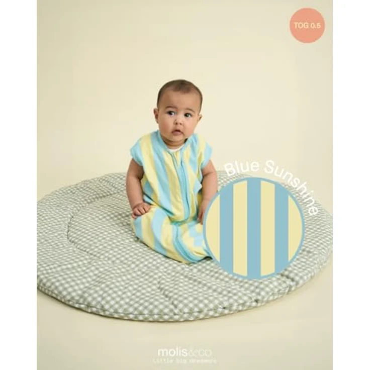 molis&co - Baby Schlafsack 0.5 TOG - Sommerschlafsack für Jungen - Neugeborene Babyschlafsack ohne Ärmel - 100% Baumwolle (Oeko-TEX 100), Premium Qualität - Blue Sunshine (60 cm) – Bild 5