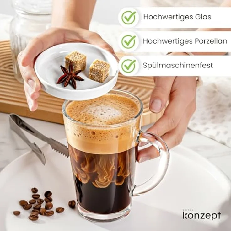 KONZEPT Teeglas Mit Deckel – 300 Ml Mit Henkel, 1-tlg, aus Glas Mit Deckel, hitzebeständig & spülmaschinengeeignet – Bild 5