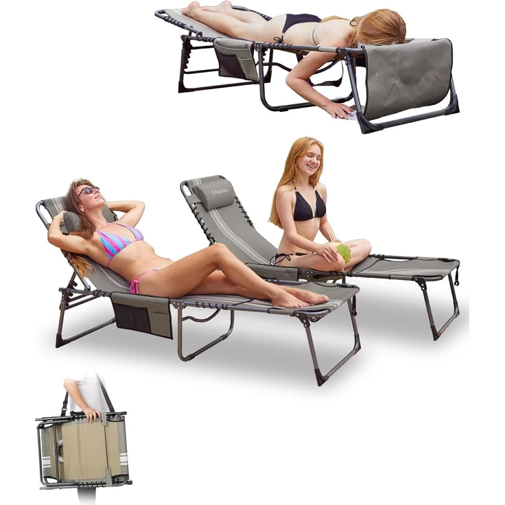 KingCamp 2er Set Sonnenliege Klappbarer mit Lesefenster, Liegestuhl Klappbar 5-Position-Verstellbare Rückenlehne Leicht mit Kopfstütze Strandliege klappbare für Strand Garten Terrasse Camping – Bild 1