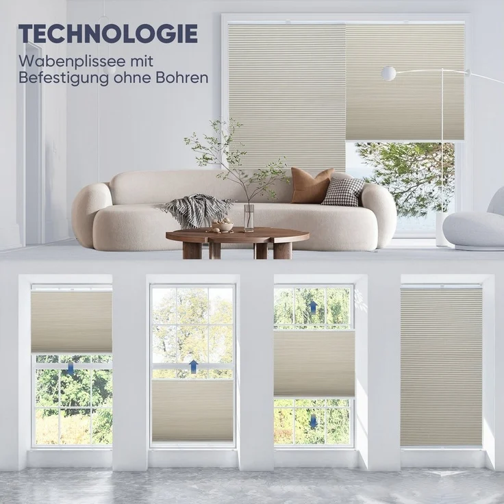 Sekey Wabenplissee Plissee ohne Bohren Verdunkelung Rollo 100% verdunkelnd Blickdicht, verdunkelnd, Klemmfix – Bild 1