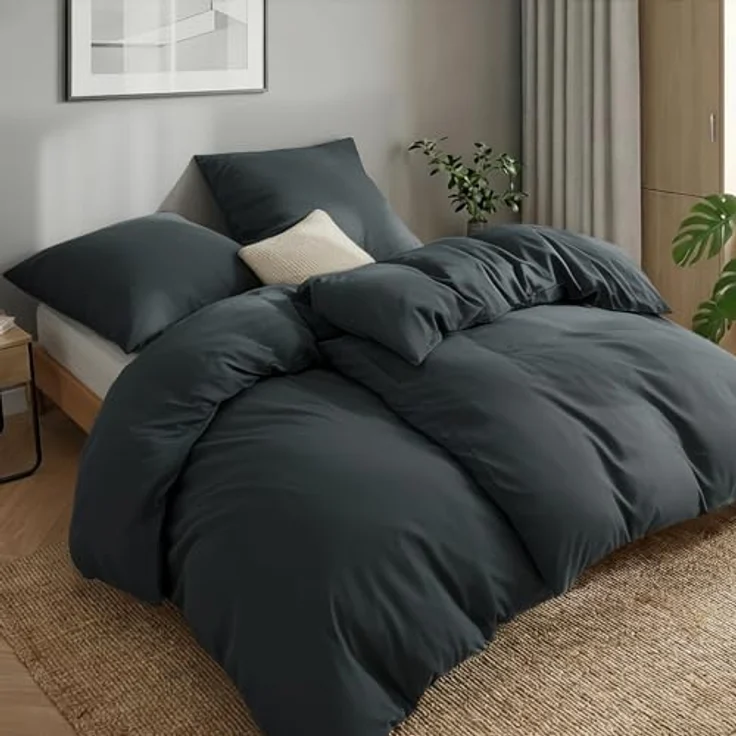 RUIKASI Bettwäsche 135x200 4teilig Anthrazit - Bettbezüge 135x200 2er Set mit Kissenbezüge, Bettwäsche-Sets 135x200 cm aus Mikrofaser mit Reißverschluss Weich und Bügelfrei – Bild 4