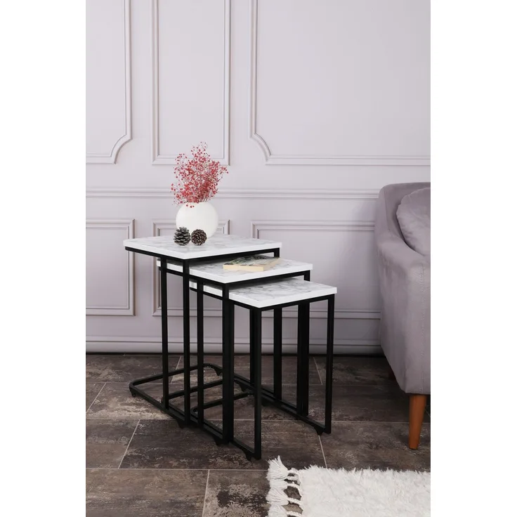 Skye Decor 'Ce Metal Zigon - 9404' Satztisch (3-teilig), Weiß / Schwarz, 41 x 48,8 x 46 cm