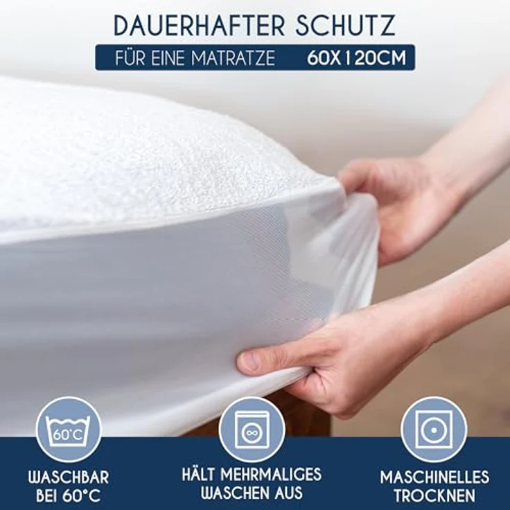 Matratzenschoner 60x120 Wasserdicht Dreamzie - Oeko-TEX und Made in EU - Atmungsaktive Anti-Allergie und Anti Milben - Inkontinenz Spannbettlaken Baby – Bild 7