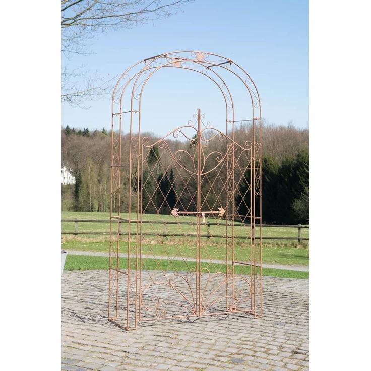 Rosenbogen MINDEN mit Tor - 120x40x220cm, Metall, Antik-Braun | Rankhilfe Rosen Rankgitter Gartendekoration – Bild 2