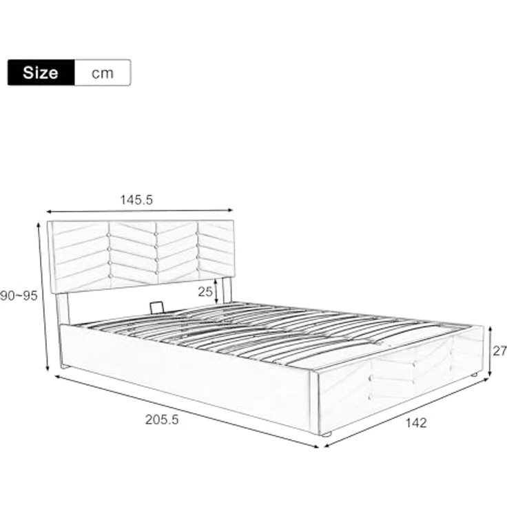 FAVSH Polsterbett 140x200 cm, Hydraulisch Doppelbett mit Lattenrost und Bettkasten, Streifen-Stil, Continentalbett, Samt Continentalbett, für Erwachsene&Jugendliche, ohne Matratze, Beige – Bild 2