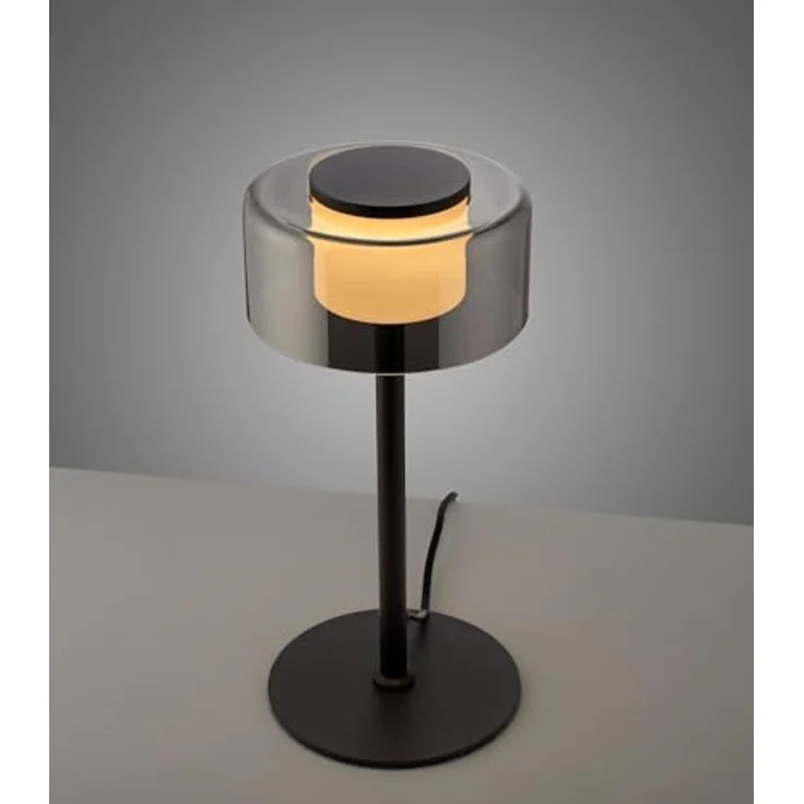 Paul Neuhaus LED Tischleuchte RIKA, Ø 15 x H 33 cm, Rauchfarben, Schwarz, Metall, Dimmfunktion, Memoryfunktion, LED fest integriert, Extra-Warmweiß, Lampenschirm aus Glas, Touch – Bild 4