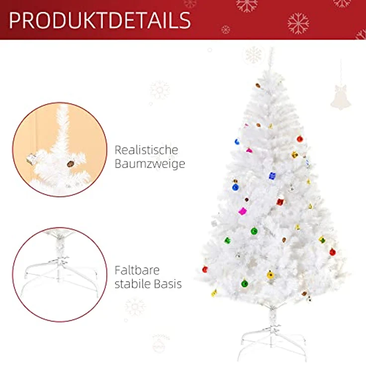 HOMCOM Künstlicher Weihnachtsbaum Künstlicher Weihnachtsbaum inkl. Metallständer, 105x180 cm (BxH), weiß – Bild 5