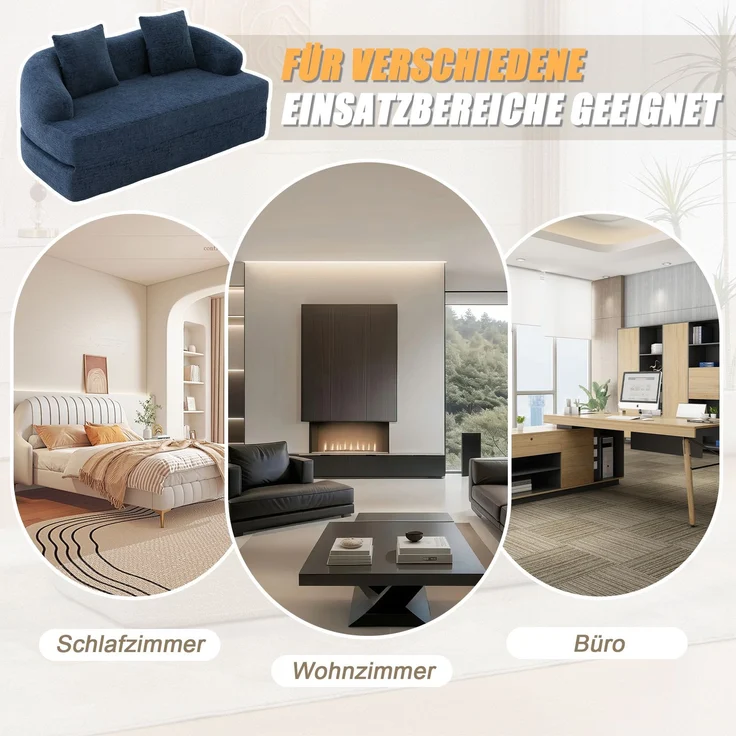 ZUBALIYA Schlafsofa 84x65 cm, mit LED - Beleuchtung, mit Chenille - Bezug, modular aufgebaut, mit Schaumstoffpolsterung, Blau – Bild 3