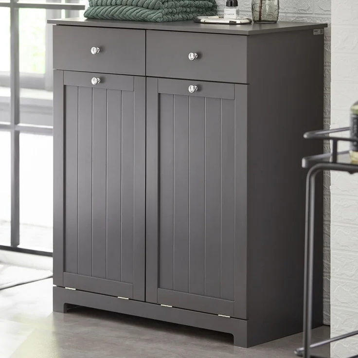 SoBuy BZR33-DG Wäscheschrank, MDF, Lackiert, Dunkelgrau, 78 x 91 x 37 cm – Bild 5