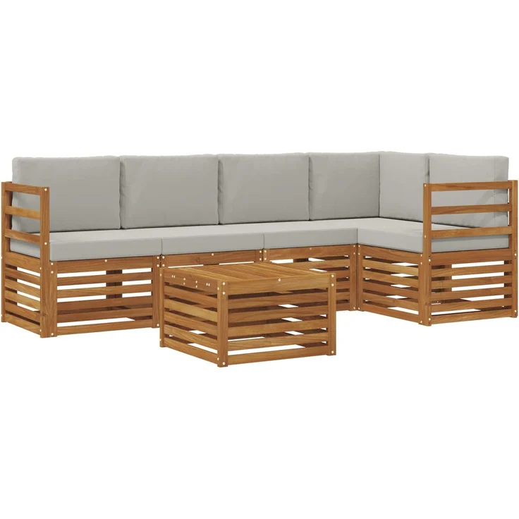 vidaXL Outdoor-Sofagarnitur 6 stk. 5-Sitzer Natur und Hellgrau 3374831 – Bild 2