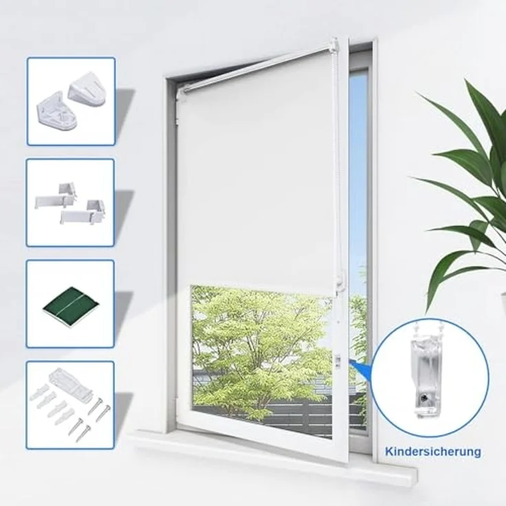 Verdunklungsrollo ohne Bohren Rollos für Fenster und Tür 110x130 cm(BxH) Weiß Thermo Rollo Klemmfix Verdunkelungsrollo Seitenzugrollo Lichtblick Sicht-und Sonnenschutz Wand-und Deckenmontag – Bild 4