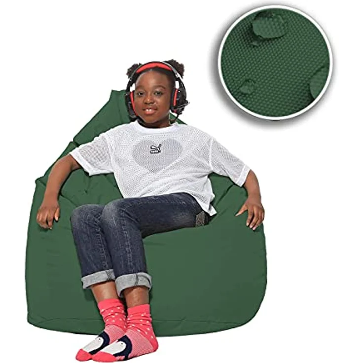 HomeIdeal - Sitzsack XXL Bodenkissen für Erwachsene & Kinder - Geeignet für Gaming oder Entspannen - Indoor wie Outdoor da er Wasserfest ist - mit EPS Perlen, Farbe:Dunkelgrün, Größe:XXL – Bild 8