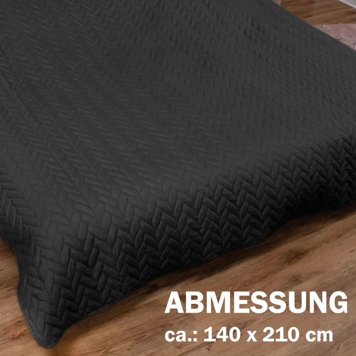 Tagesdecke XL (140x210 cm) mit wattierter Zwischenlage (Schwarz) Bettüberwurf - ÖKO-Tex 100, Sommerdecke gesteppt - Steppdecke, Wendedecke – Bild 2