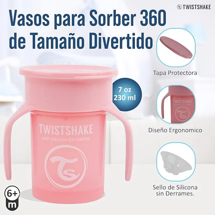 Twistshake 2x Auslaufsicherer Baby 360 Trinkbecher mit Silikondichtung - 230ml | Trainingsbecher für Kinder | Trinkflasche | BPA-Frei | Rosa Grau – Bild 2