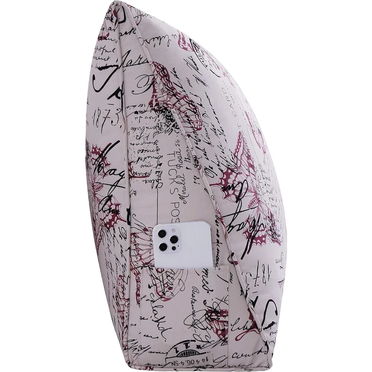 VERCART Lesekissen aus 100 % Baumwolle, Großes Dekoratives Keilkissen, Dreieckiges Bettruhekissen, Beinkissen für Couch oder Tiefes Sofa, Roter Schmetterling, 60cm – Bild 5