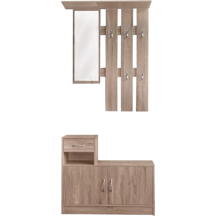 HTI-Living Garderobe Garderobenpaneel mit Schuhschrank Thekla Sonoma (Set, 2 St, 1 Garderobenpaneel mit Spiegel, 1 Schuhschrank), mit Spiegel Hutablage und 5 Kleiderhaken – Bild 2