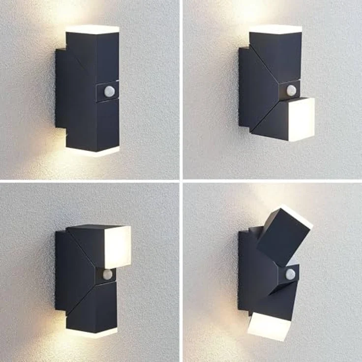 Lindby LED Wandleuchte außen Sally, 2-flammig mit Bewegungsmelder, spritzwassergeschützt, schwarz aus Aluminium – Bild 4